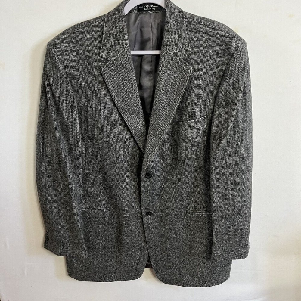 Chereskin Men's Herringbone Grey Camel Hair Blend Blazer 44R